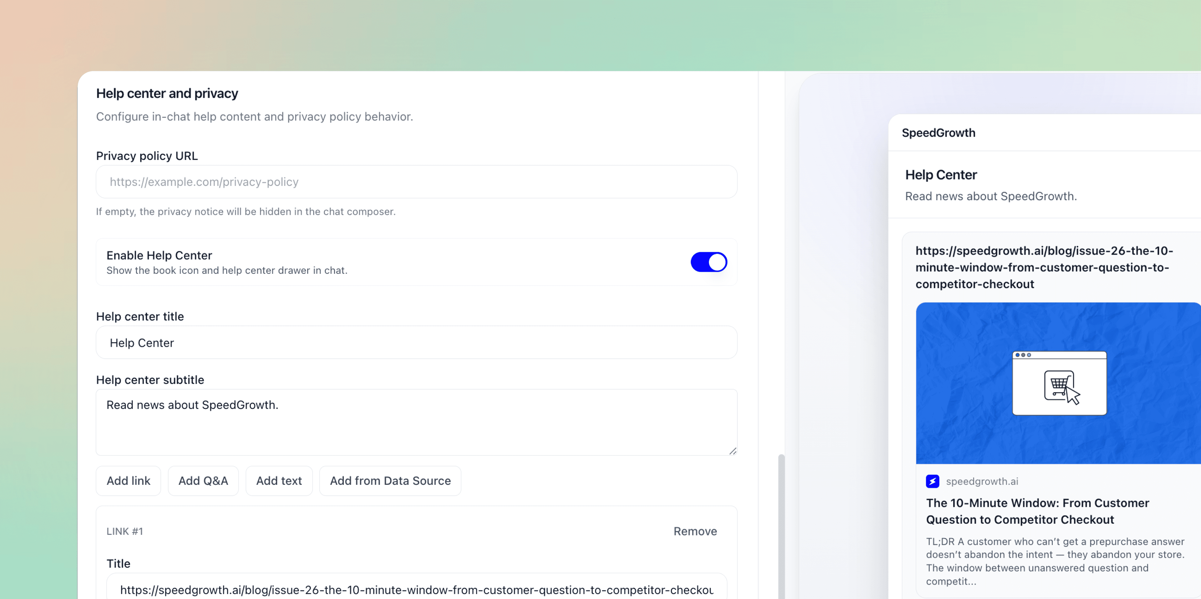 Help Center and Privacy UX banner